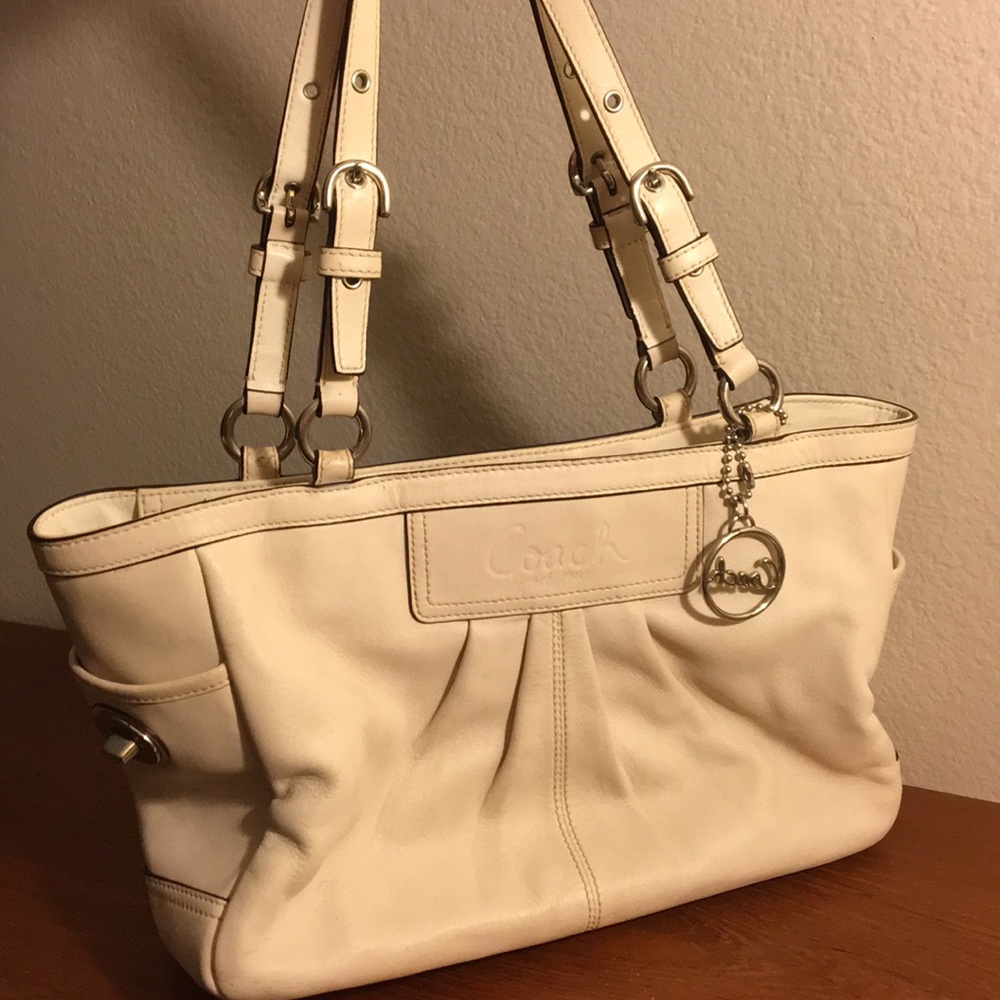 White leather coach purse